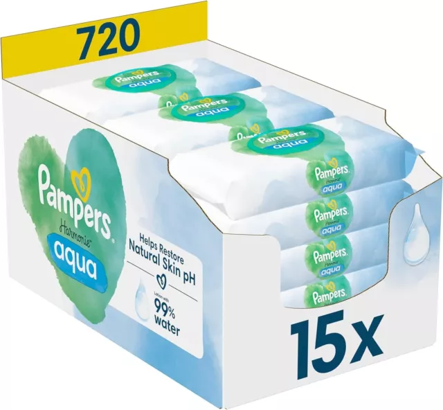 Pampers Harmonie Aqua Baby Feuchttücher Box, 720 Tücher (15 x 48) für zarte Haut