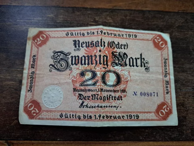 Banknote Neusalz(Oder), Schlesien 20 Mark