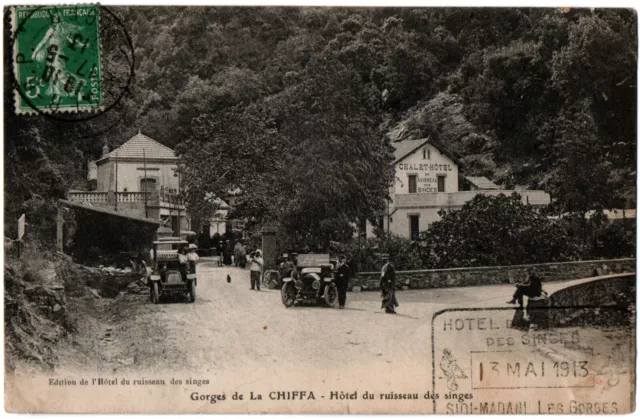 CPA ALGERIA - Gorges de la CHIFFA - Hotel du stream des monkeys (animated, cars)