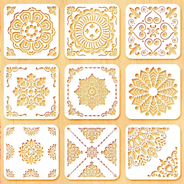 9 plantillas de mandala para pintura, plantillas grandes 12X12 pulgadas, plantillas para P