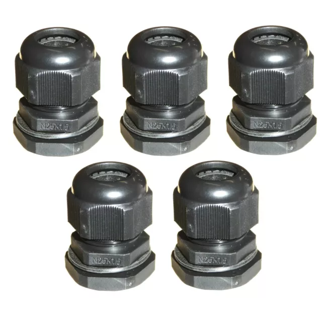 5 x 25mm black IP68 waterproof compression TRS cable stuffing gland M25 locknut