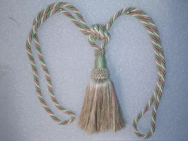 1 DRAPERY TIE BACK w/7" Tassels - LIGHT PINK/LIGHT GREEN - Fabric Curtain