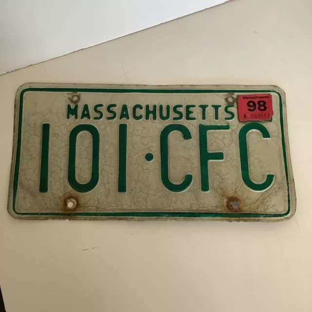 Green/White Massachusetts License Plate 101 CFC With Sticker Sun Wear FREE SHIP!