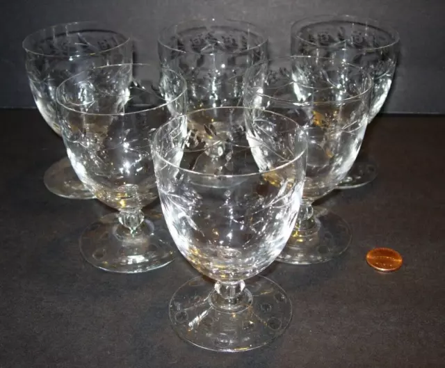 lot of 6 cut crystal etched cordial port Glass goblet water Clear Stem glassware
