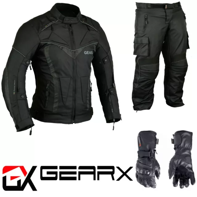 Veste Moto Pantalon Gants Cuir Set Étanche Thermique Déplacement Couche