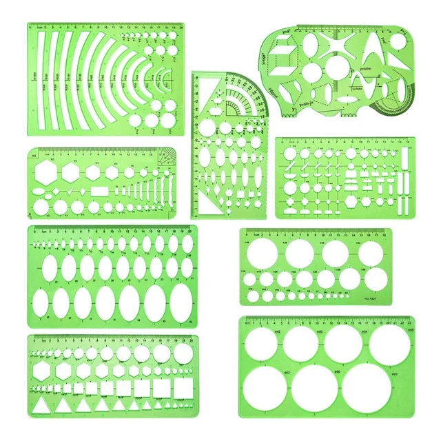 9 plantillas de dibujo medición reglas geométricas plástico reglas U3E5