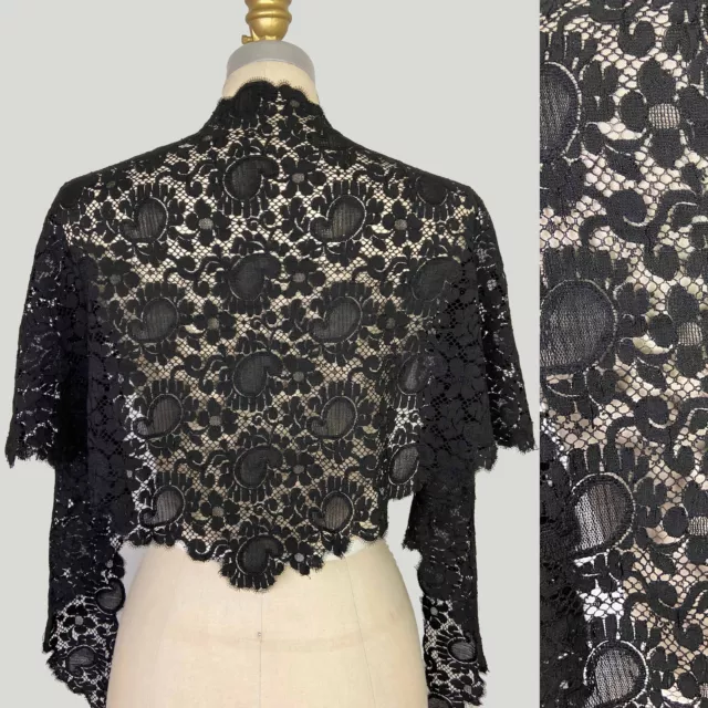 Antique Victorian Black Lace Shawl Floral Print Mourning 1900s Gothic