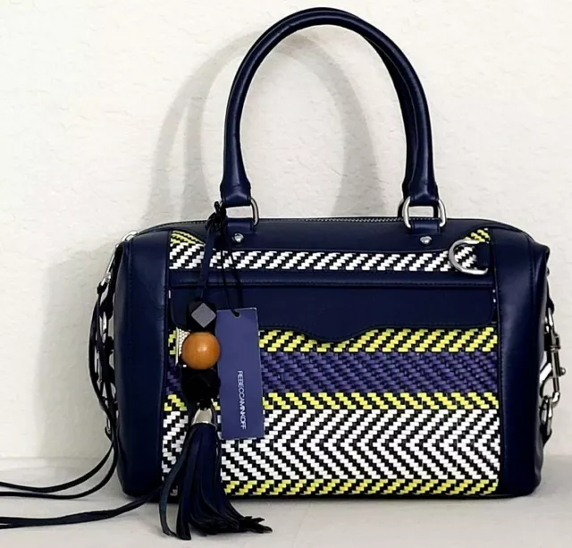 🌞Rebecca Minkoff Mab Mini Blue Purple Stripe Weave Leather Lg Satchel Bag🌺Nwt! 2