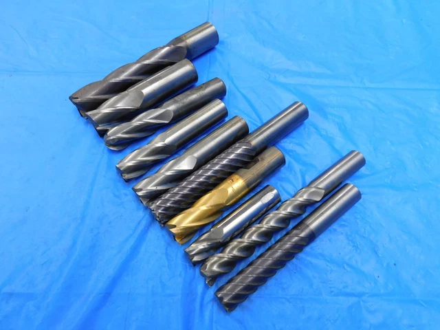10pc LOT used 5/8 3/4" 1" O.D. CARBIDE END MILLS 3 4 6 8 FLUTE BRIDGEPORT MILL