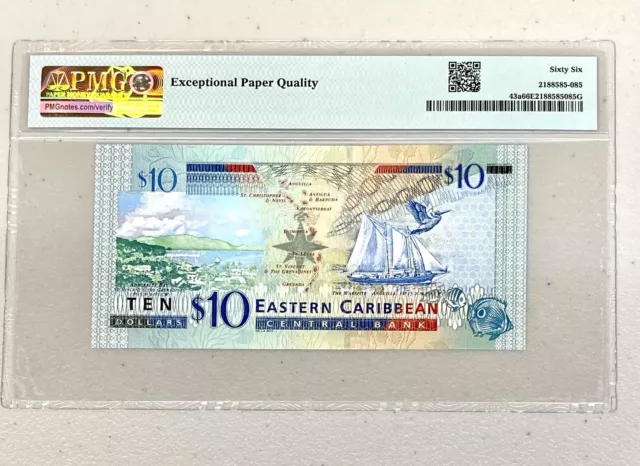 East Caribbean States/Antigua 10 Dollars Pick# 43a PMG 66 EPQ Gem Unc Banknote 2