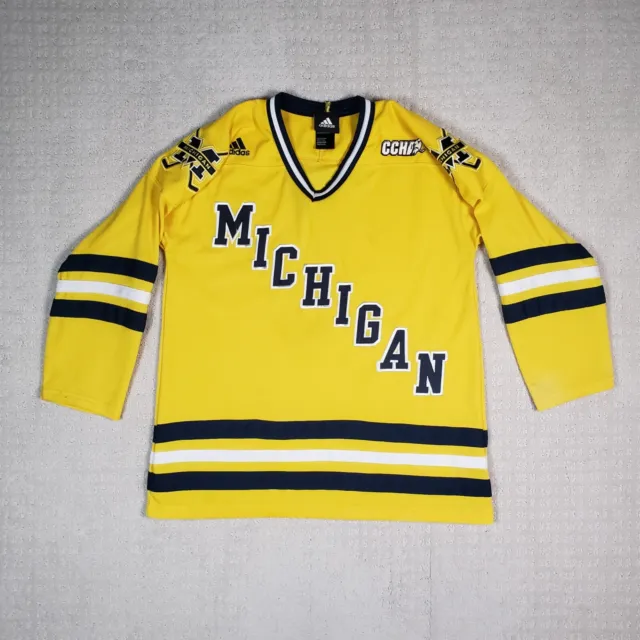 Vintage Michigan Wolverines Hockey Jersey Youth L/XL Adidas Yellow CCHA Stitched