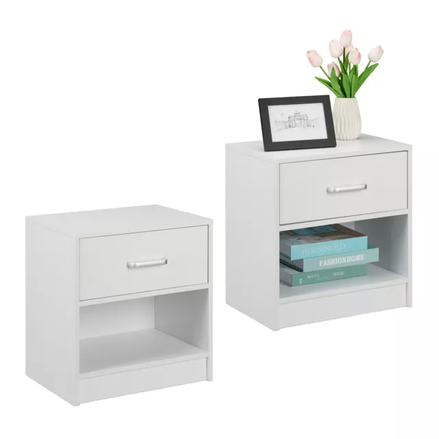 2x Table de nuit Table de chevet Meuble d’appoint Blanc Tiroir Console de lit