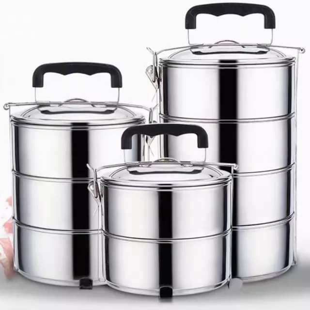 Stainless Steel Lunch Box Beautiful Tiffin Box Clip Carrier Bento Box 2/3/4Layer 3