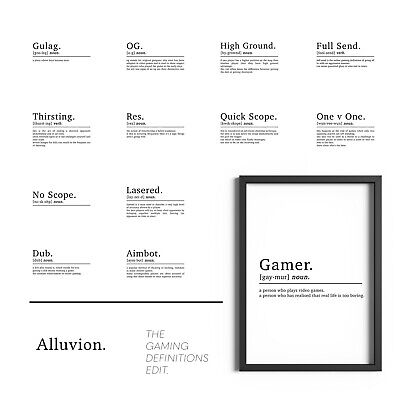 Gaming Definition Prints Boys Bedroom Decor Games Room Posters Gamer Wall Art