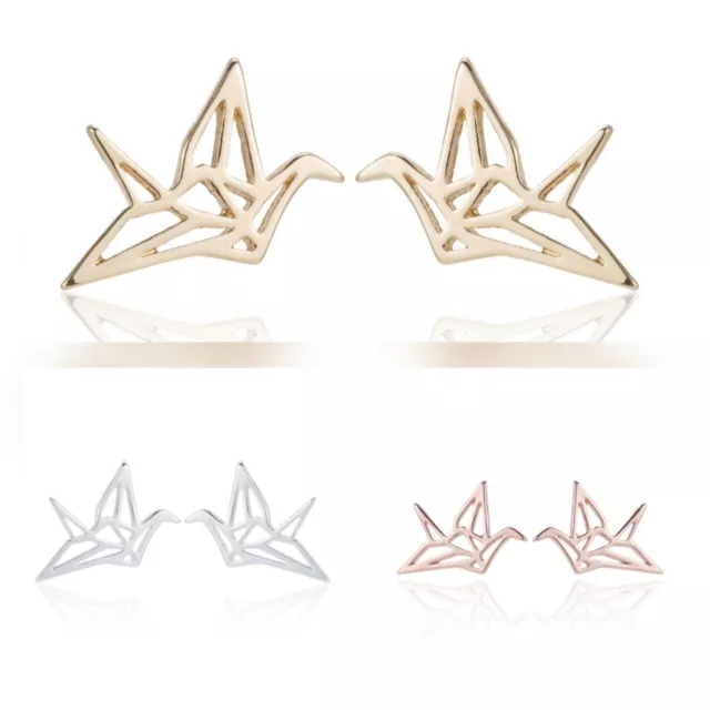 Edelstahl Origami Schwan Ohrringe Gold Silber Roségold Damen Minimal Schmuck