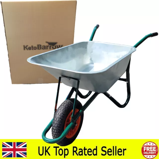 Wheelbarrow Metal Heavy Duty 100L Barrow Garden Builders Pneumatic Wheel