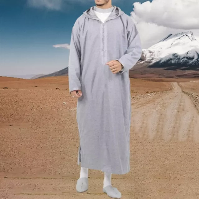 MEN MUSLIMS LONG Thobe Hooded Robe Muslims Kaftan Long Sleeve Thobe ...