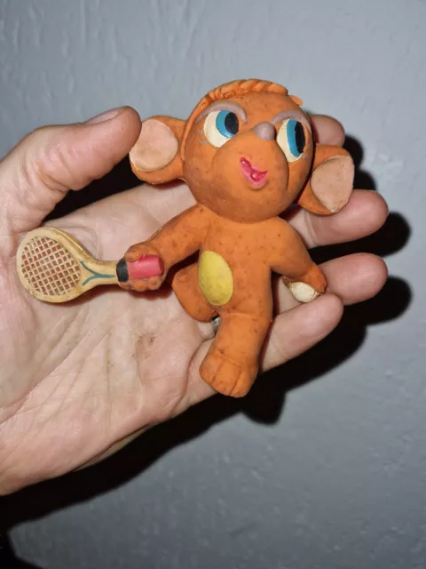 jouet ancien en latex LANCO Espagne souris joueur de tennis  pouet pouet 9 cm