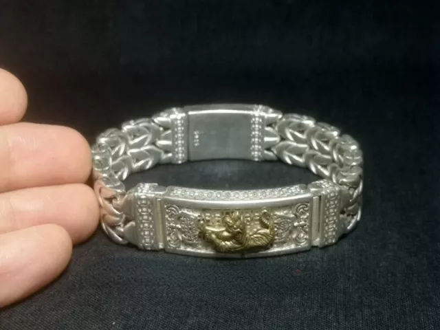 Asian Chinese Tibet Silver Carving tiger Statue bracelet gift old Collection