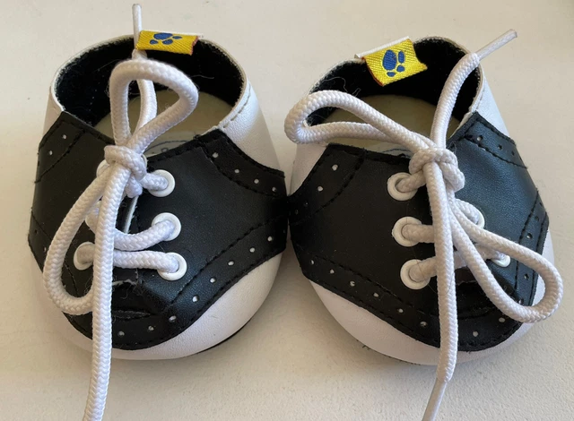 Build A Bear BABW Black & White Saddle Shoes Faux Leather White Laces Boys Girls