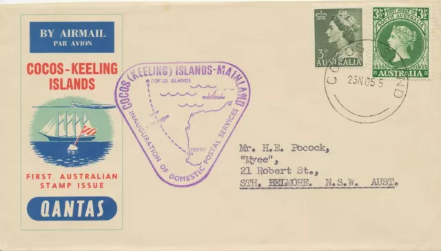 COCOS (KEELING) ISLANDS 1955 Mail First Flight w Qantas COCOS (KEELING) ISLANDS