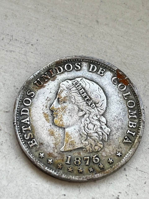 1876 Columbia 50 Centavos Silver Coin 5 Over 6 Over Date