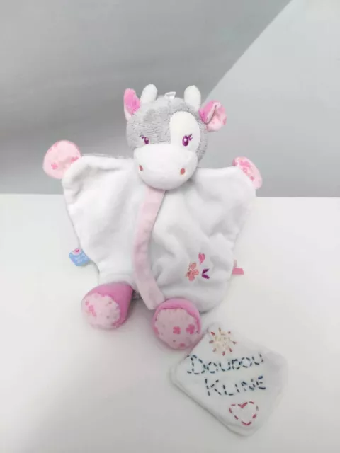 Doudou Plat/Mouchoir Vache Rose Blanc Gris Attache Tétine - Sucre D'orge