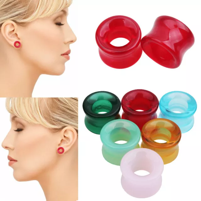 2pc 8mm-16mm Glass Ear Plug Double Flared Flesh Tunnel Expander Assorted Colour