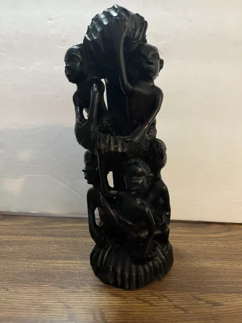 AFRICAN Family TREE of LIFE 7¾" tall Sculpture EBONY Wood CARVING ART