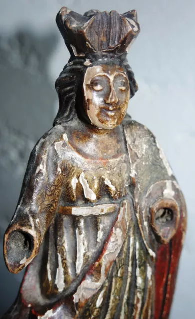 Très ancienne Vierge en Bois Polychrome d'époque 18e 17e * Antique wooden virgin