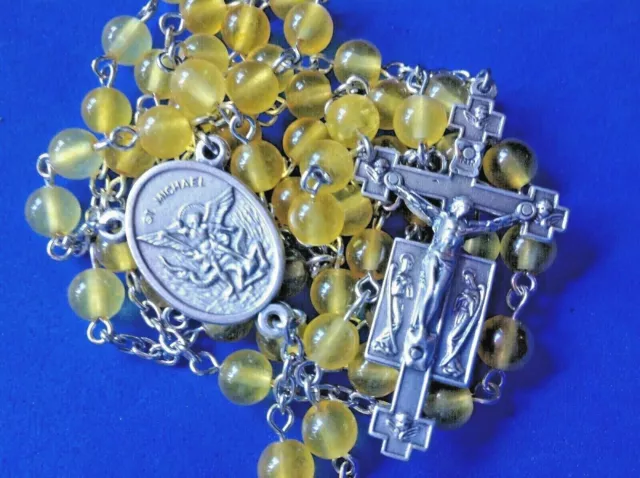 Archangel St MICHAEL ROSARY Honey Yellow Jade Protection 6mm Saint Handmade