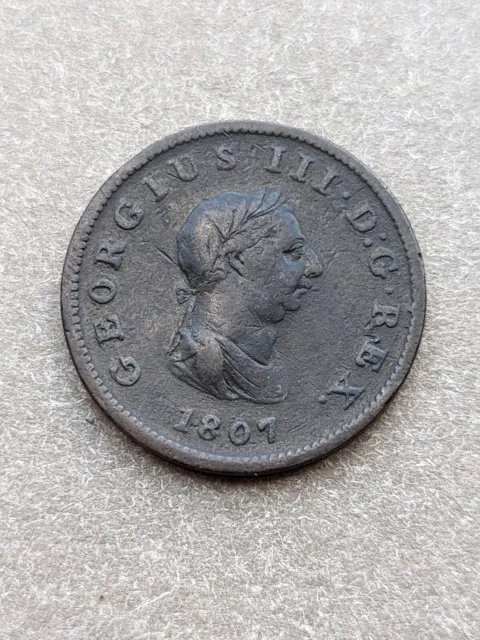 King George Iii  1807 Halfpenny Coin. In High Very Fine Grade.