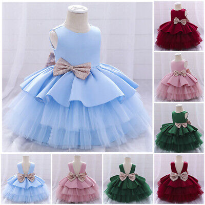 Kids Baby Girls Princess Sequins Dress Toddler Wedding Flower Girl Dress Gown UK