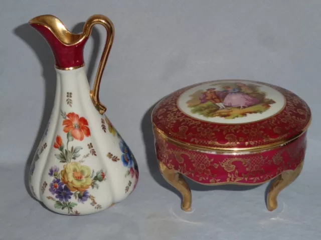 Vintage LIMOGES porcelain trinket box & jug : Fragonard