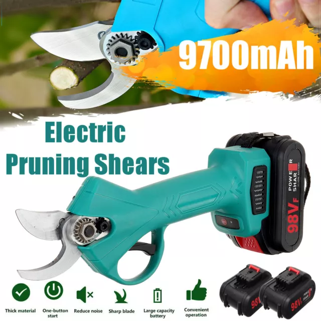 Cordless Rechargeable Electric Pruning Shears Secateur Branch Cutter W/2 Battery