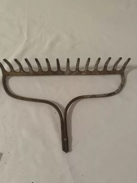 Vintage Iron Metal Garden Rake Head 14 Tines Farm House Decro 14" Long