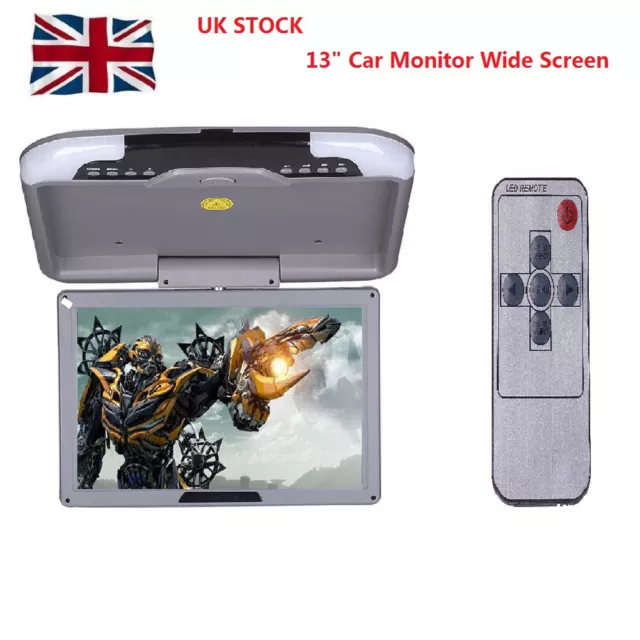 UK Stock 13''Car Gray Monitor Flip Down Roof LCD TFT Monitor HD Digital Wide