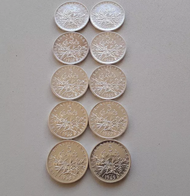 lot 5 Francs Semeuse 10 pièces de 1960 à 1969    SPL