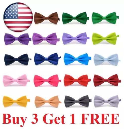 BOW TIE MENS ADJUSTABLE SOLID COLOR WEDDING TUXEDO NECKTIE US SELLER Free Ship