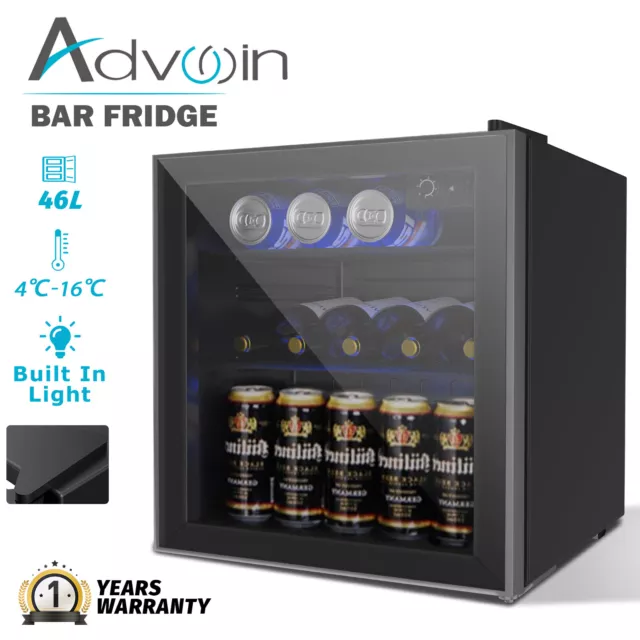 Advwin Bar Fridge Glass Door Mini Fridge Freezer Counter Top Bottle Cooler 46L