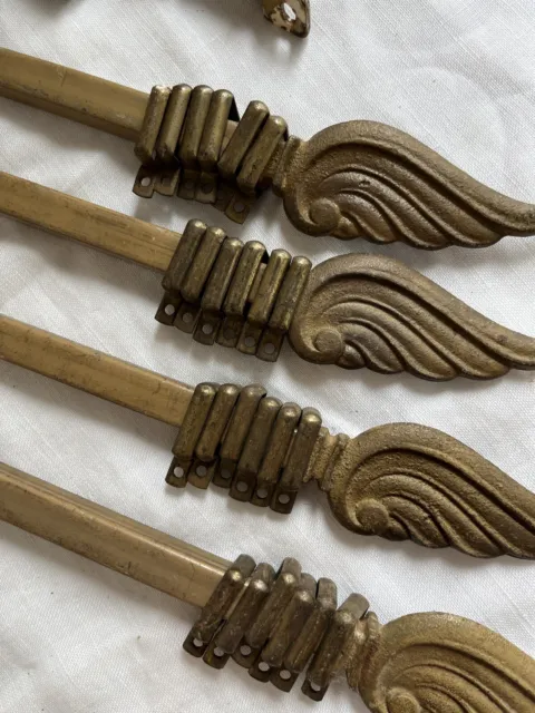 Antique Art Deco cast iron swing arm curtain rods with hardware