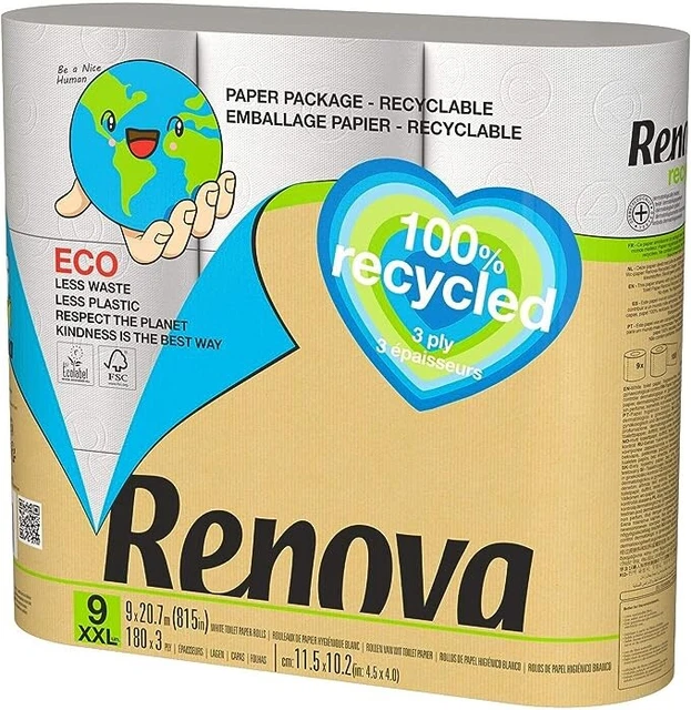 Renova Carta Igienica, 9 Rotoli, Bianco, 20.7 m