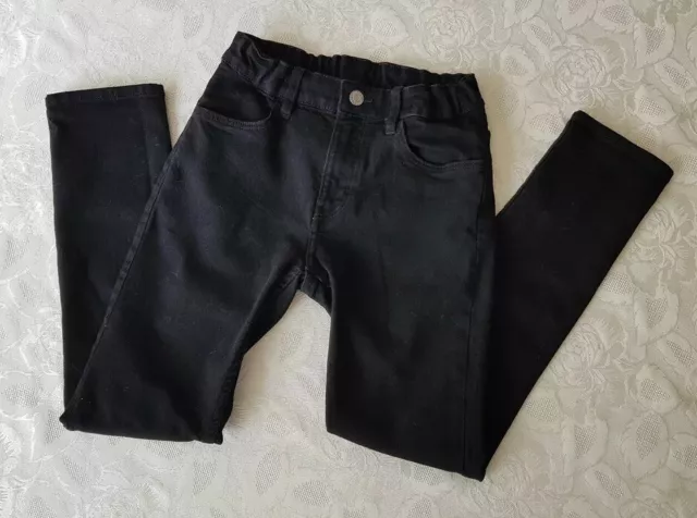 H&M Girl's Black Skinny Jeans Slim Leg Trousers Age 10-11 Years Adjustable Waist