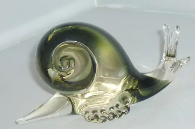 Lovely Vintage Retro Large Murano Smokey Grey Glass Snail Paperweight Ornament