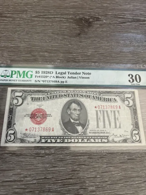 Fr. 1529* 1928-D $5 *Star* Legal Tender United States Note Pmg Very Fine-30