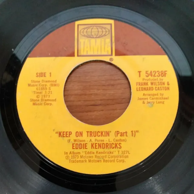 1973 Eddie Kendricks Keep On Truckin' 45 rpm Motown Soul Funk Tamla T-54238F EX
