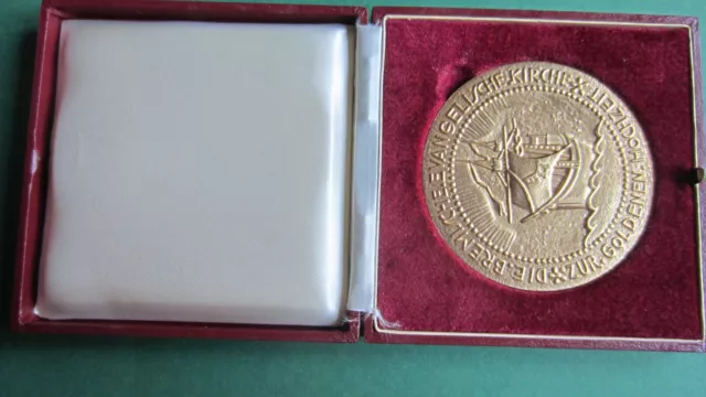 Medaille Bronze vergoldet zur goldenen Hochzeit ev. Kirche Bremen in unc