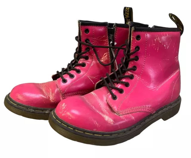Dr Martens 1460 Boots Women’s UK Size 2 Hot Pink Patent Leather Docs Used