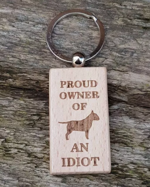 English Bull Terrier Wood Key Ring - cheeky dog lover gift ebt bully funny