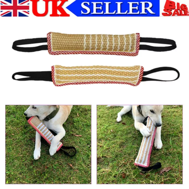 Durable Jute Dog Bite Tug Pillow with 2Rope Handles Strong Training Toys Pet New